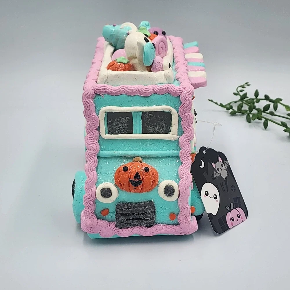 Halloween Gingerbread LED Lighted Ice Cream Truck Pastelween Teal Pink Ghost